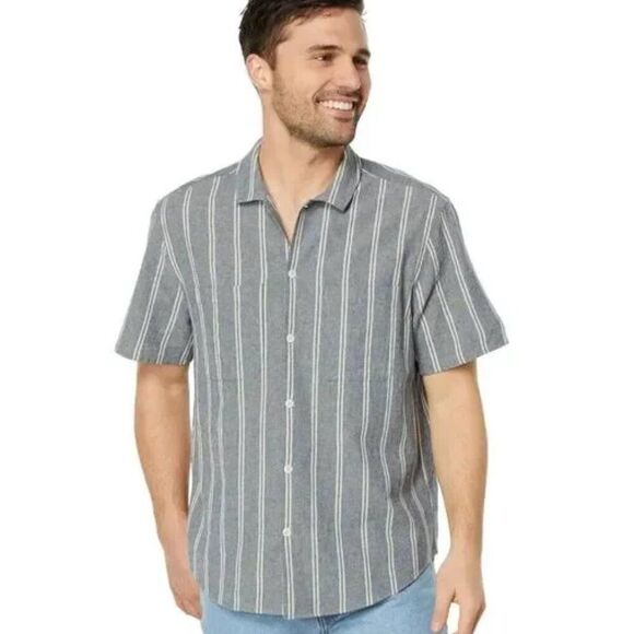 Madewell Easy Fit Crinkle Cotton Short Sleeve Shirt Small Striped Gray Men's - Picture 1 of 8